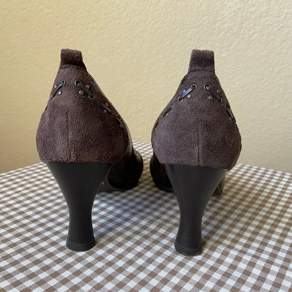 Fiorucci Leather Heel Croc Pattern Suede Pump Brown Size: 36 (US:6) - Picture 4 of 12